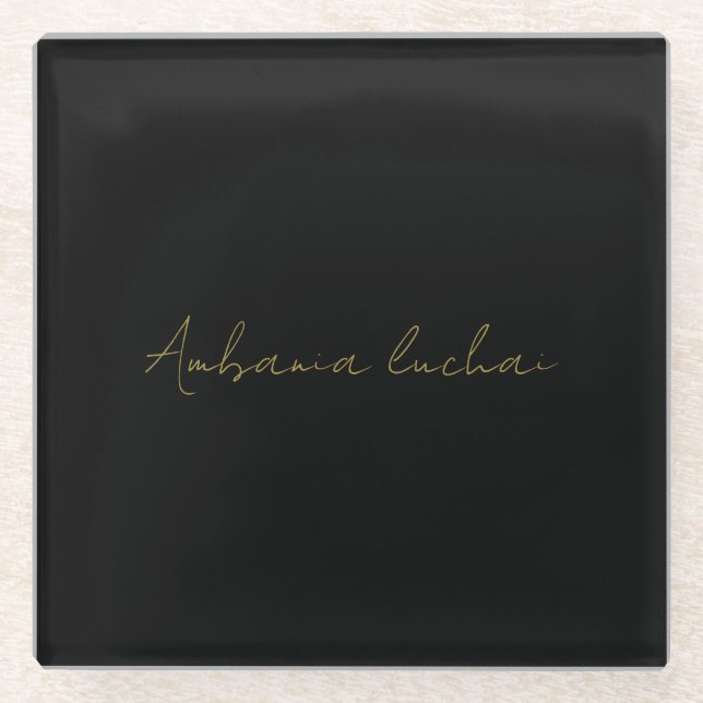 Gold Grey Classic Personalized Chic Name Design Glass Coaster (Front)