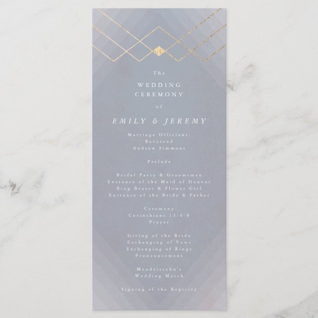 Gold Grey Elegance Diamond Geo Deco Wedding Program (Front)