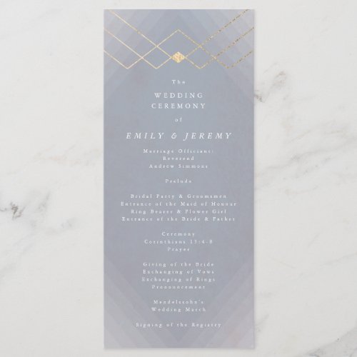 Gold Grey Elegance Diamond Geo Deco Wedding Program