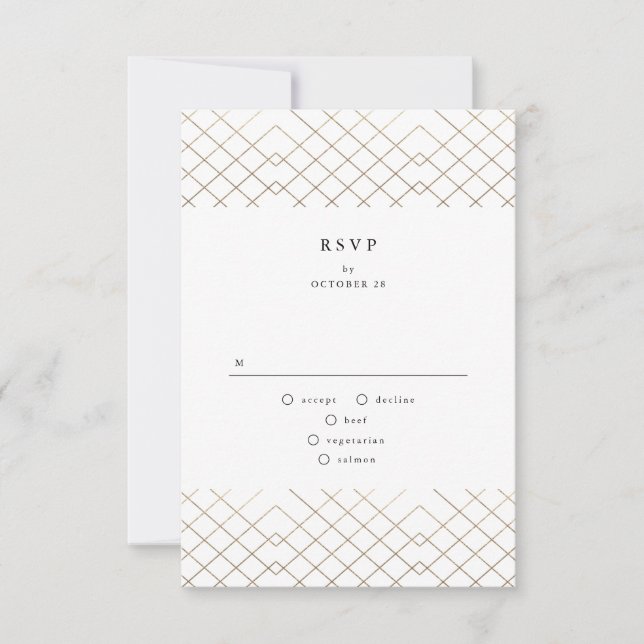Gold Grey Elegance Diamond Geo Deco Wedding RSVP Card (Front)