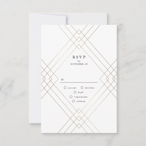 Gold Grey Elegance Diamond Geo Deco Wedding RSVP Card
