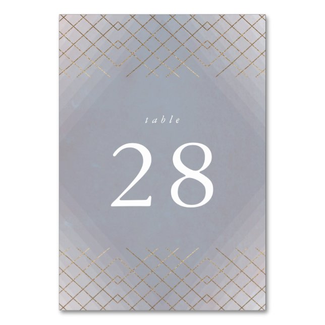 Gold Grey Elegance Diamond Geo Deco Wedding Table Number (Front)