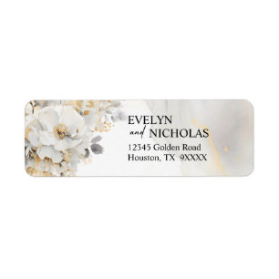 Gold Grey Floral Peony Flower Wedding Return Label