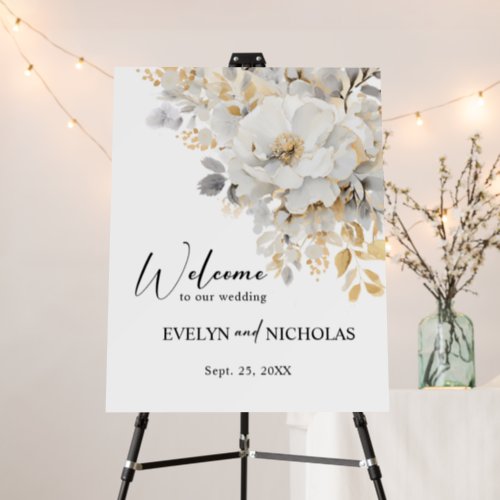 Gold Grey Floral Peony Flower Wedding WELCOME Foam Board