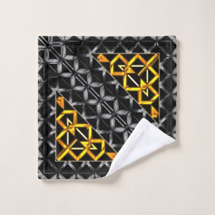 Gold grey gradient relief in kaleidoscope triangle bath towel set