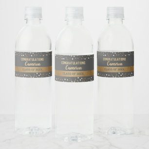 Gold Grey Graduate personalized Custom Class year  Water Bottle Label