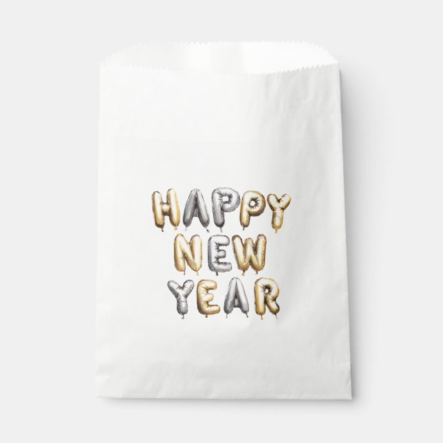 Gold Grey Happy New Year Favor Bag (Front)