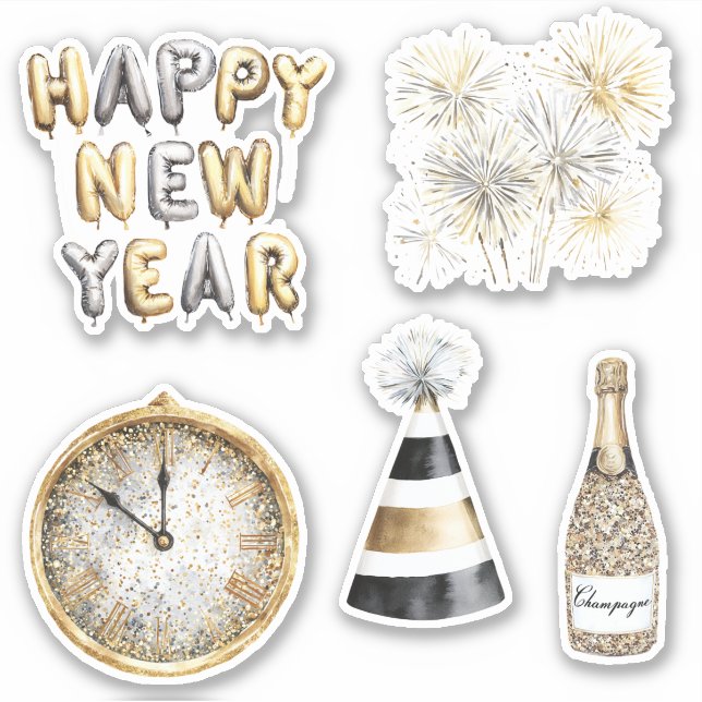Gold Grey Happy New Year Sticker (Front)
