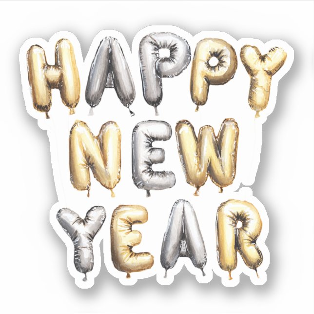 Gold Grey Happy New Year Sticker (Front)
