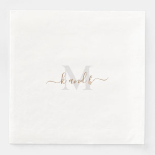 Gold & Grey Initials Script Paper Dinner Napkins