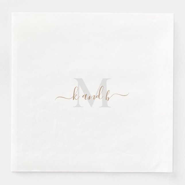 Gold & Grey Initials Script Paper Dinner Napkins (Front)
