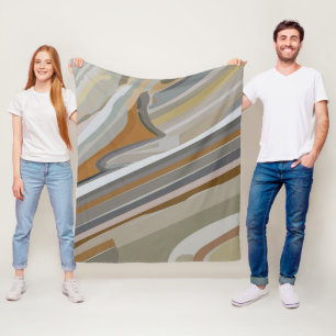 Gold Grey Marble Stone Stripes Fleece Blanket