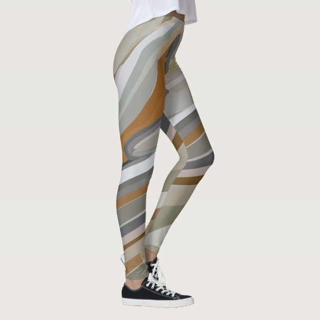 Gold Grey Marble Stone Stripes  Leggings (Right)