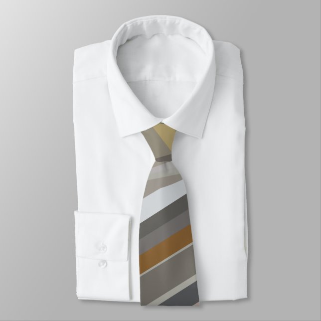 Gold Grey Marble Stone Stripes Pattern Neck Tie (Tied)