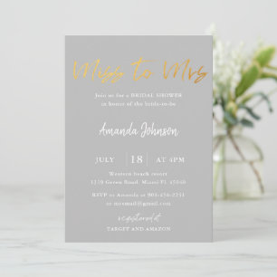 Gold & Grey Miss To Mrs Bridal Shower Invitation