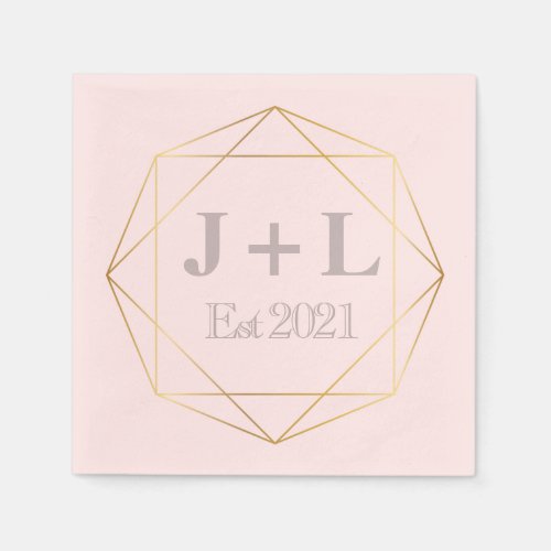 Gold Grey Monogram Initial Anniversary Wedding Napkins