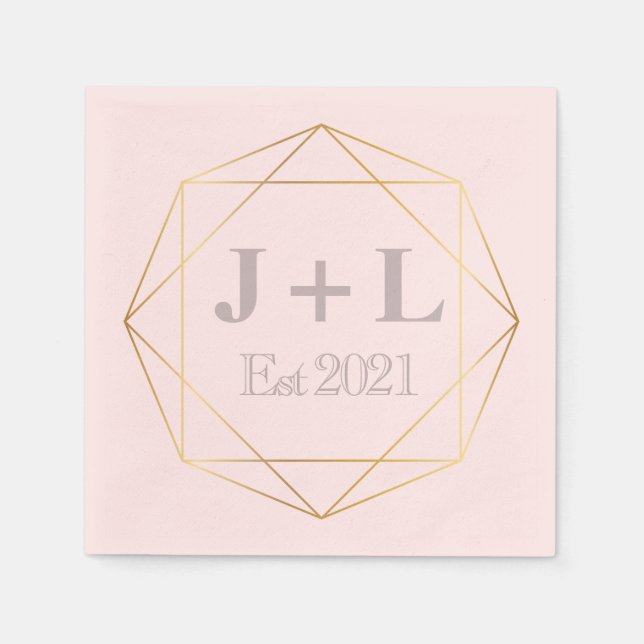 Gold Grey Monogram Initial Anniversary Wedding Napkins (Front)
