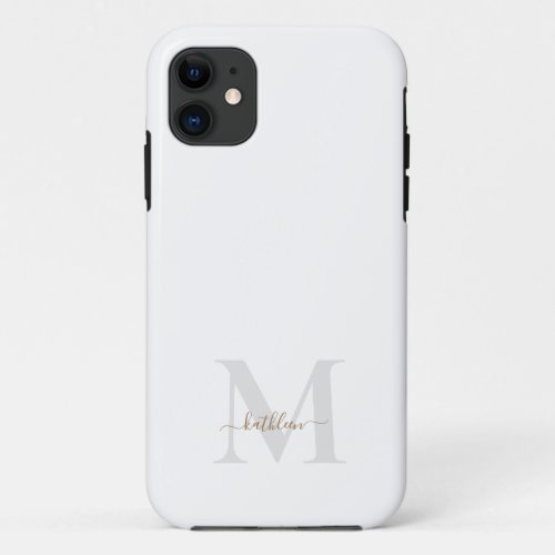 Gold  Grey Monogram Name Swash Script  iPhone 11 Case