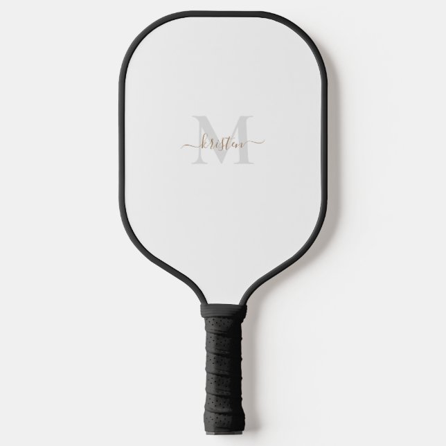 Gold & Grey Monogram Script Name Pickleball Paddle (Front)