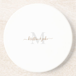 Gold & Grey Monogram & Script Names Round Coaster