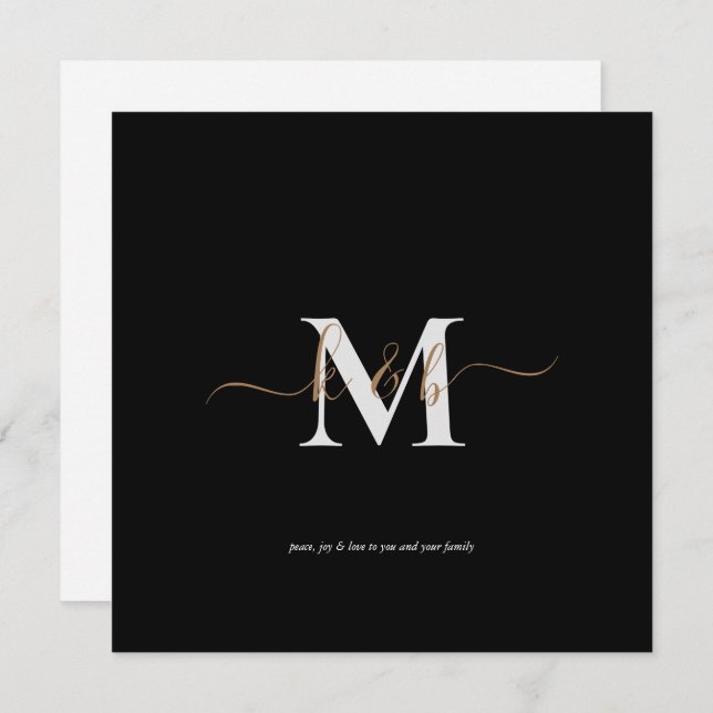 Gold & Grey Monogram Script Scripture Christmas Card (Front/Back)