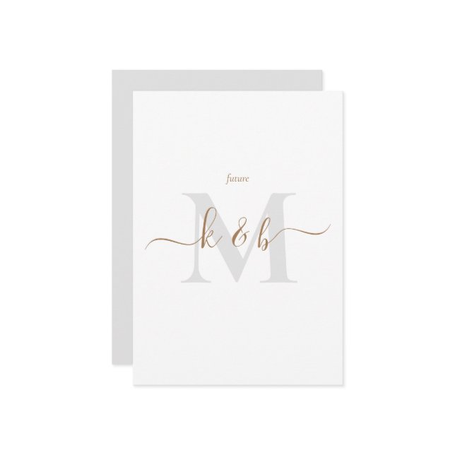 Gold & Grey Monogram Swash Script Bride Parents  Invitation (Front/Back In Situ)