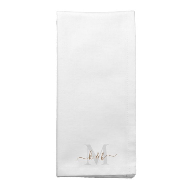 Gold & Grey Monogram Swash Script Cloth Napkin (Folded)