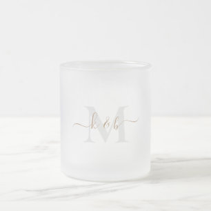 Gold & Grey Monogram Swash Script Frosted Glass Coffee Mug