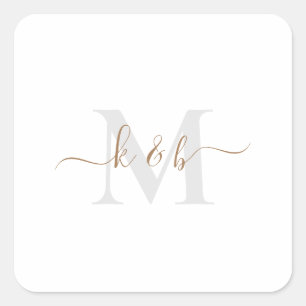 Gold & Grey Monogram Swash Script II Square Sticker
