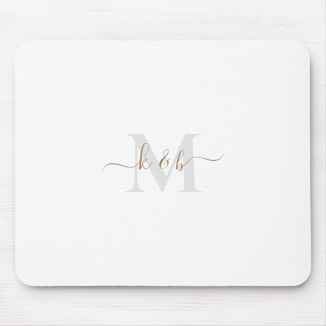 Gold & Grey Monogram Swash Script  Mouse Pad (Front)