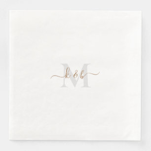Gold & Grey Monogram Swash Script Paper Dinner Napkins