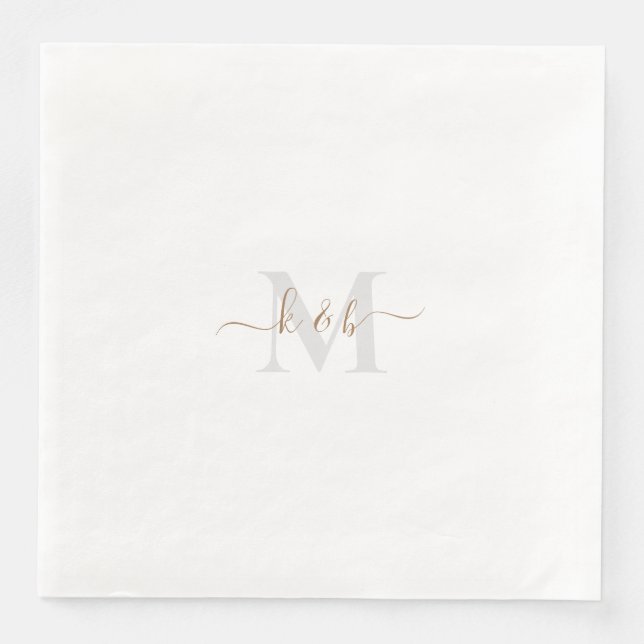 Gold & Grey Monogram Swash Script Paper Dinner Napkins (Front)