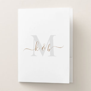 Gold & Grey Monogram Swash Script White  Pocket Folder