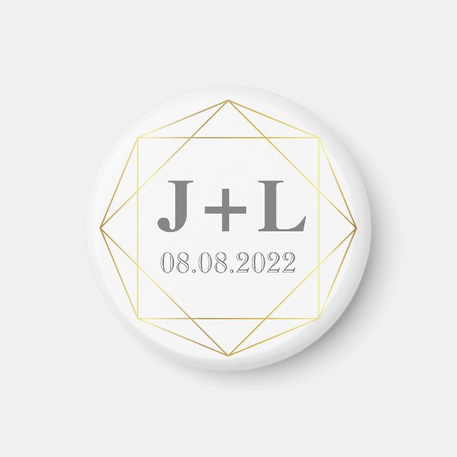 Gold Grey Monogram Wedding Save The Date Favor Magnet (Front)