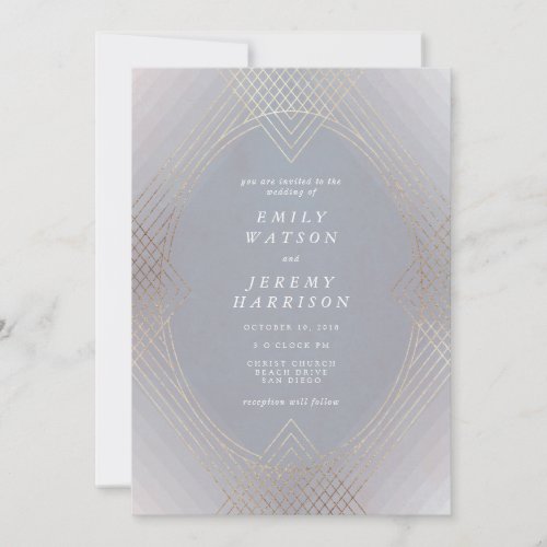 Gold Grey Oval Geometric Art Deco Gatsby Wedding Invitation
