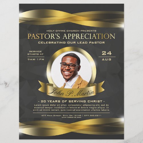 Gold  Grey Pastors Appreciation Church Service  Flyer
