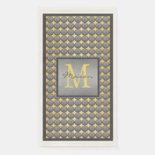 Gold & Grey Polka Dot Pattern Monogram Paper Guest Towels