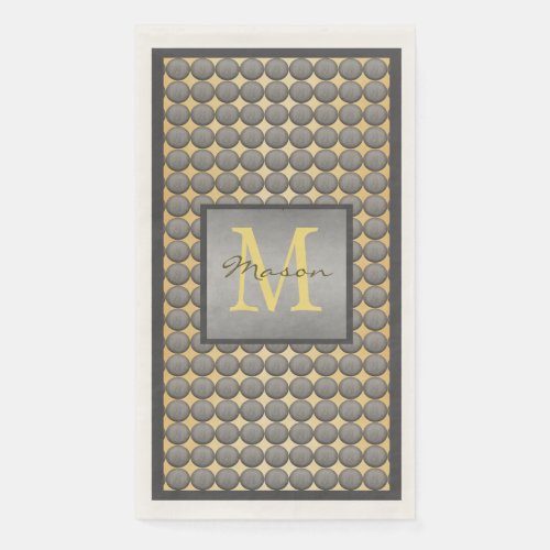 Gold  Grey Polka Dot Pattern Monogram Paper Guest Towels