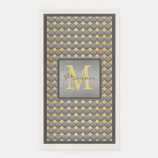 Gold & Grey Polka Dot Pattern Monogram Paper Guest Towels (Front)