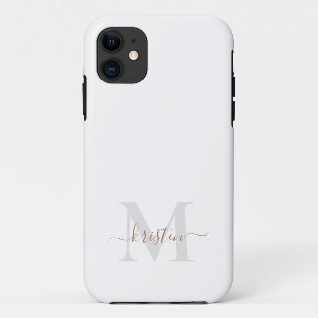 Gold & Grey Script Monogram White  Case-Mate iPhone Case (Back)