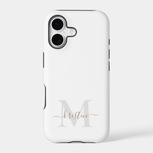 Gold & Grey Script Monogram White  Iphone Case (Back)