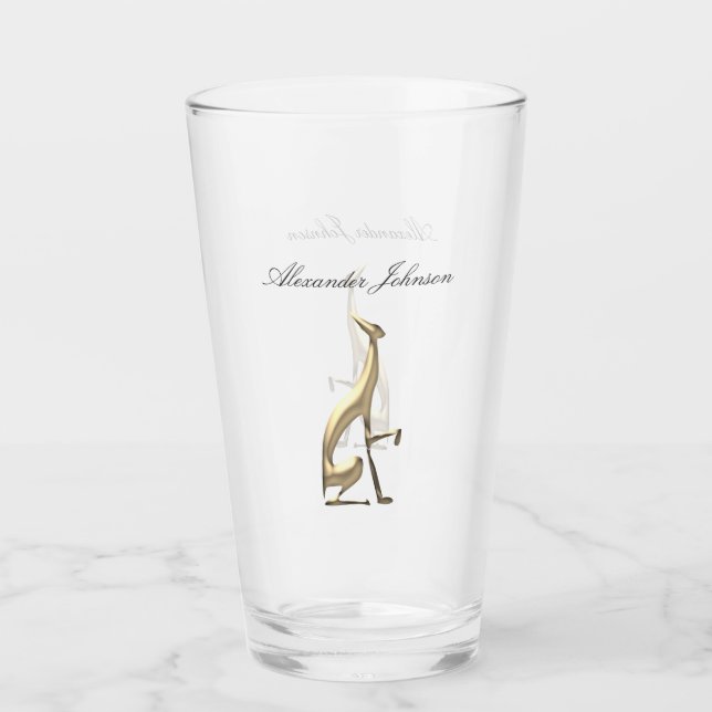 Gold Greyhound Dog Elegant Monogrammed Glass (Front)