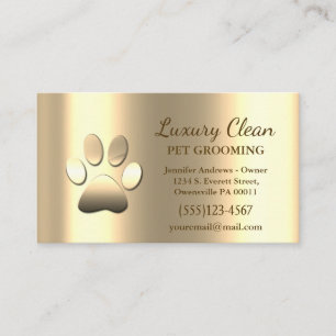 Gold Grooming Service Paw Print Metallic  Business Card