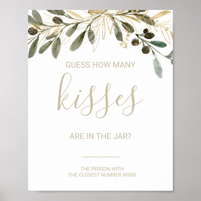 Gold Guess How Many Kisses Bridal Shower Game  Pos Poster (Front)