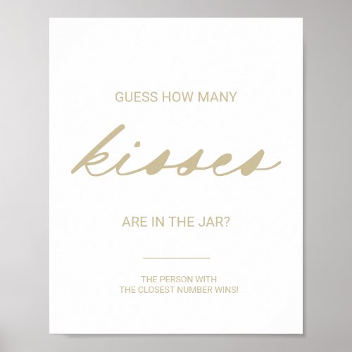 Gold Guess How Many Kisses Bridal Shower Game  Poster