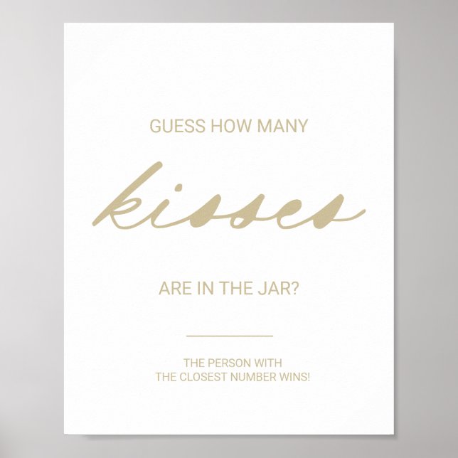 Gold Guess How Many Kisses Bridal Shower Game  Poster (Front)