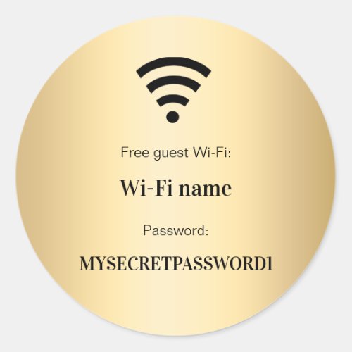 Gold guest customer wifi network password classic round sticker