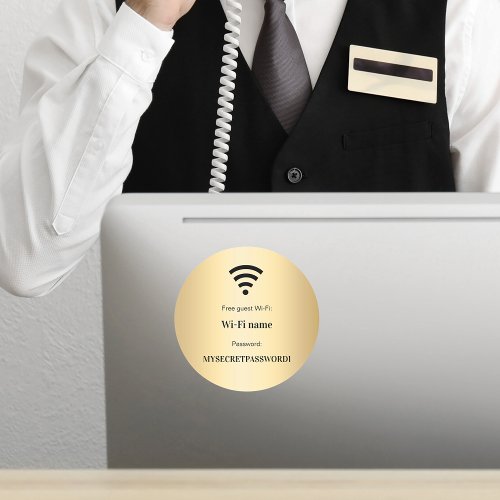 Gold guest customer wifi network password classic round sticker