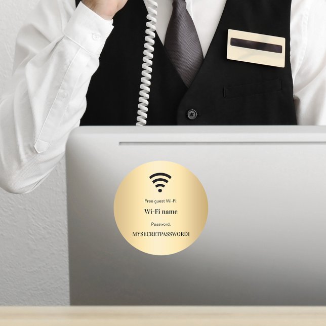 Gold guest customer wifi network password classic round sticker (Creator Uploaded)