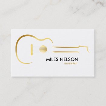 Gold Guitar Modern Logo Illustration Music Business Card by HydrangeaBlue at Zazzle